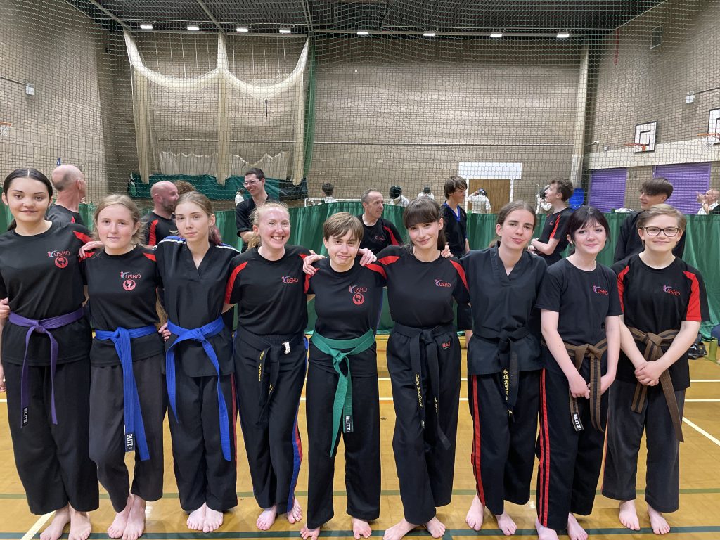 Students lined up in their karate suits